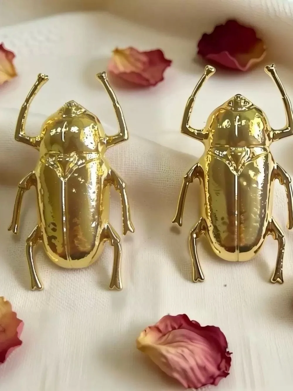 Anthropologie Brass Gold Scarab Beetle Pair Decorative Accents